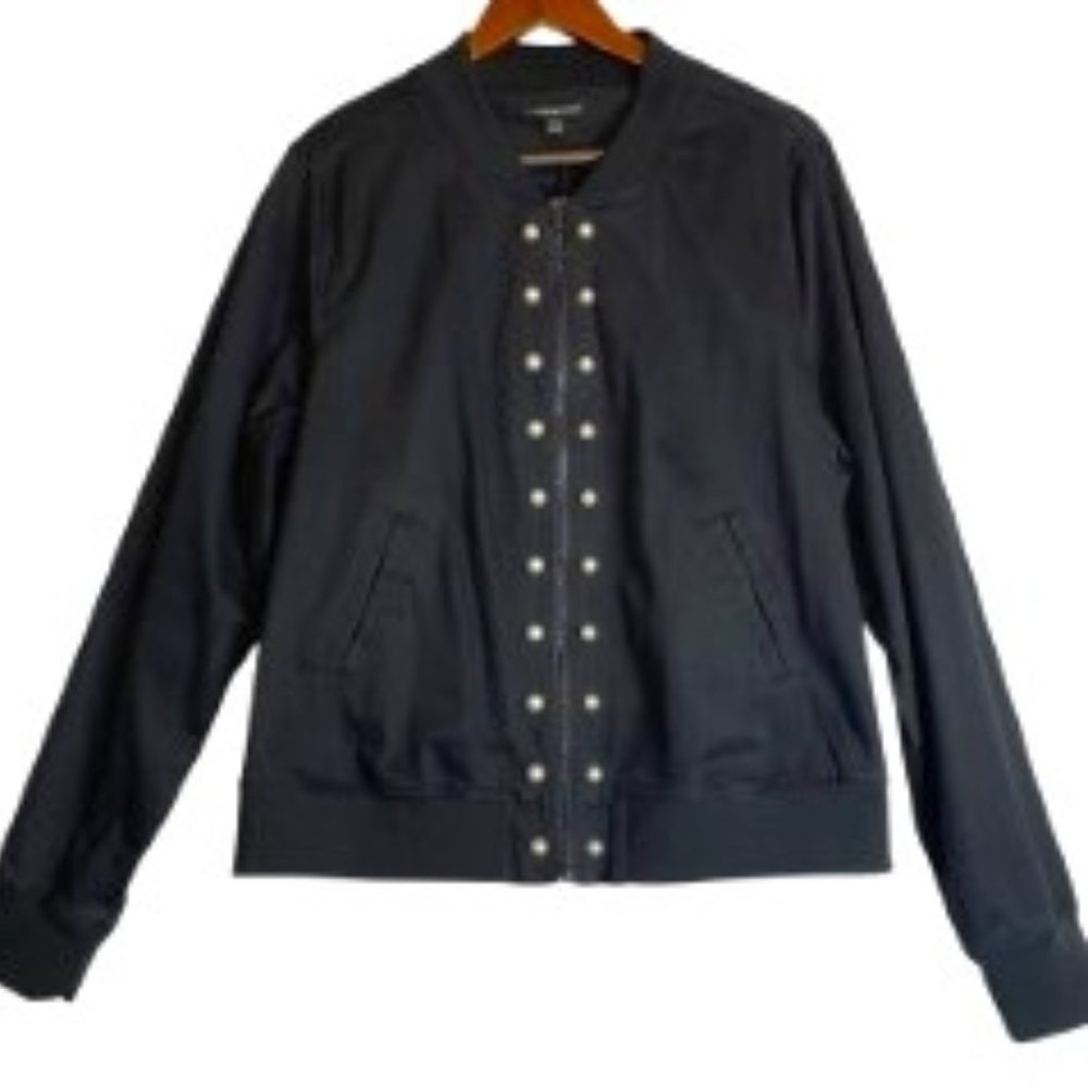 LANE BRYANT BLACK ZIP UP BOMBER JACKET W/PEARL EMBELLISHMENT SIZE 14/16